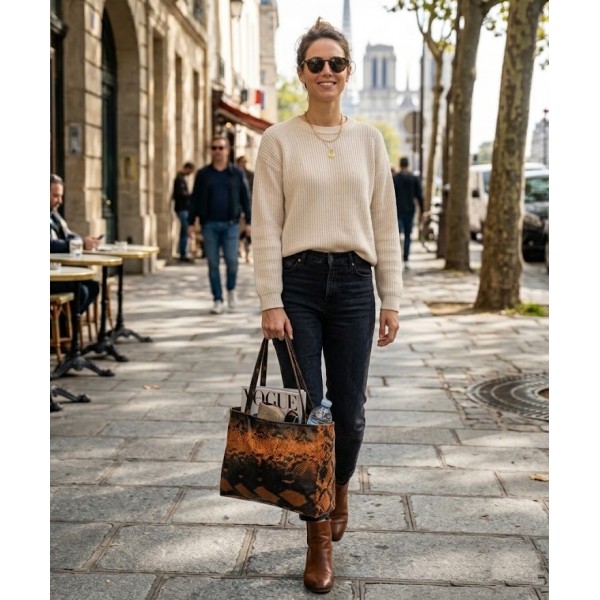 Small Snake Print Tote Bag - Brown color - BG-743BN